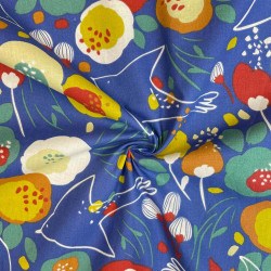 Bedruckte Baumwolle KIBIRD Blau / Vintage-Mehrfarbig